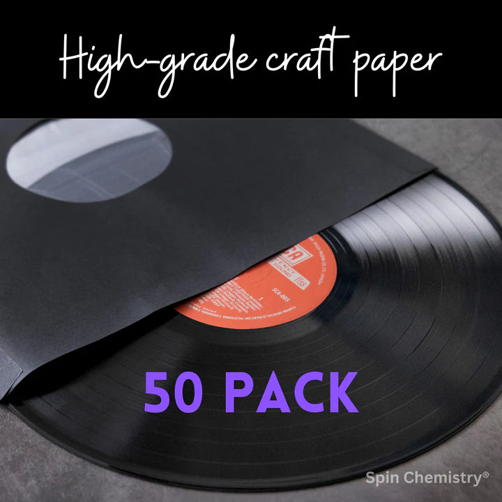 50 PACK OF CRAFT PAPER VINYL RECORD INNER SLEEVES WITH ARCHIVAL POLY INNER LINING (BLACK)