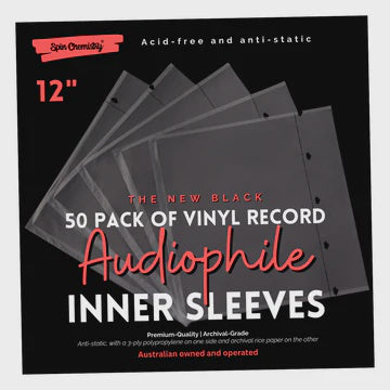 50 PACK BLACK ARCHIVAL GRADE 12" INNER SLEEVES FOR VINYL RECORDS (AUDIOPHILE RANGE)